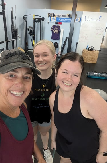 sisters working out with trainer micki