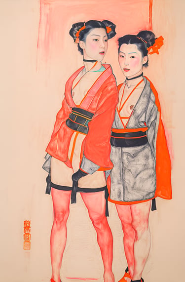 a painting of two women in kimono