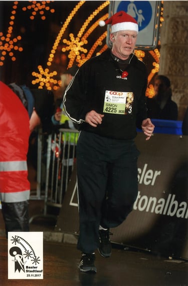 Runner taking part in Basel city Christmas run or Stadtlauf