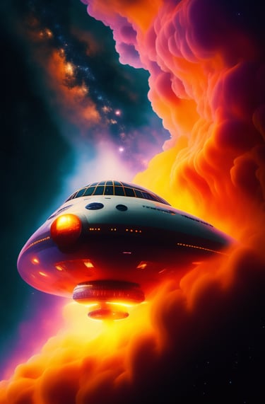 Starship bursting through fire