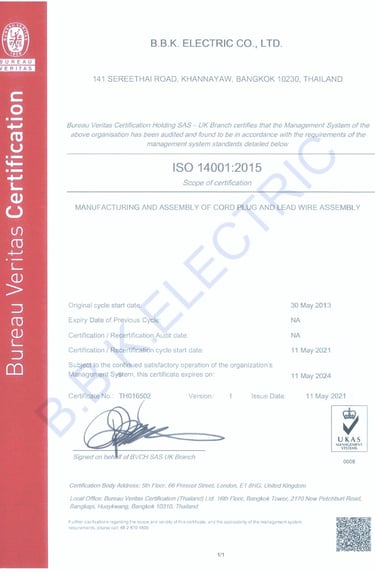 ISO14001 Certificate for BBK Electric