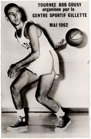 1962 Tournee Bob Cousy Gilette Signed Basketball Card (Rare)