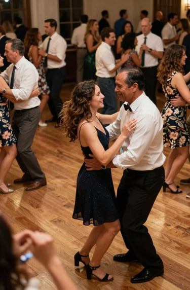 A high-energy shot of a North American / US family reunion dance floor. The image is professional and sharp, capturing multi-generational joy with a warm, personal touch that feels both heartfelt and sophisticated.