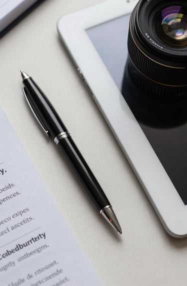 A top-down photograph of a silver tablet and a professional black ink pen resting on a light off-white desk, surrounded by notes on cybersecurity protocols.