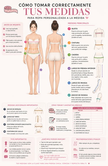 Infografía que expone como tomar medidas correctamente para saber tu talla de ropa