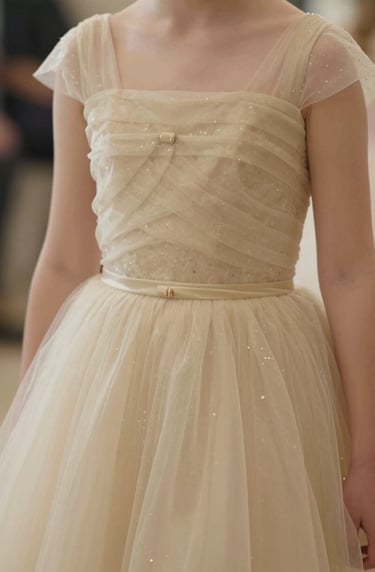 A detail shot from a 15th-birthday event, focusing on the elegance of a dress or a quiet moment, artistic composition, incorporating subtle #A39E97 gold tones.