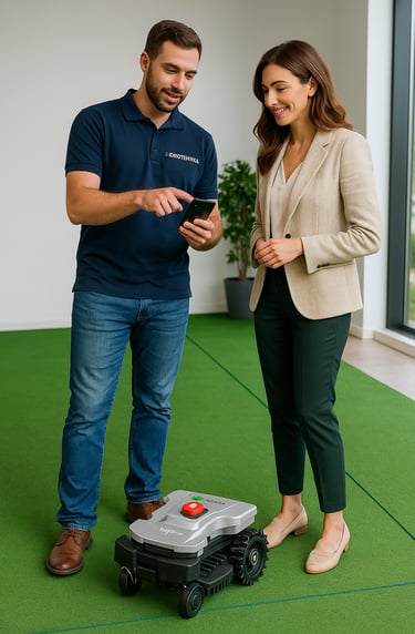 Demonstrație robot de tuns gazon Wiper în showroom Hidrotechnika – consultanță pentru grădini inteli