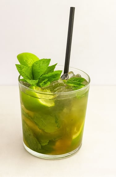 Classic Mojito cocktail with fresh mint lime and ice served at mobile bar event