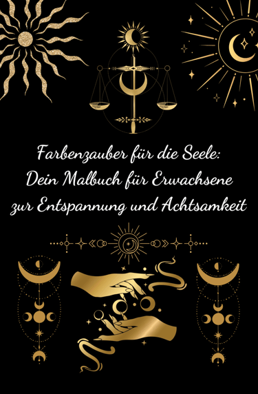 a black and gold zodiac sign with a hand holding a crescent