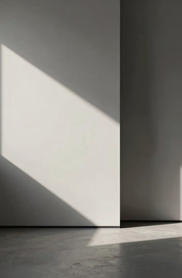A minimalist interior shot of the project, focusing on the interplay of light and shadow on raw walls. Colors lean toward #6B705C and #1A1A1A. High-energy, sophisticated yet edgy vibe.