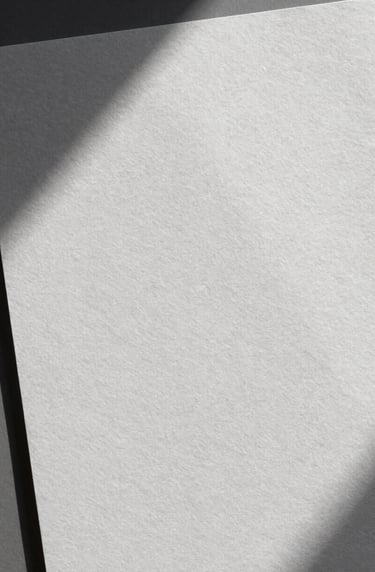 Detailed shot of textured handmade paper. The soft cloud white grain is visible against the muted steel shadows. The composition is off-center and modern, conveying an understated elegance.