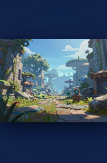 A polished, high-fidelity render of a game environment with advanced particle effects and dynamic lighting, showcasing professional technical expertise. Brand colors #3F516B and #E0E8F0 are integrated naturally.