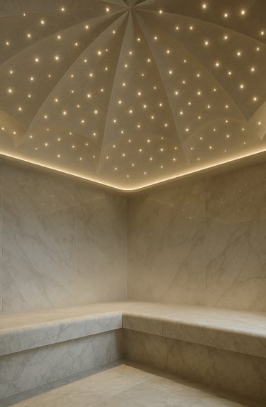 steam room with LED lights