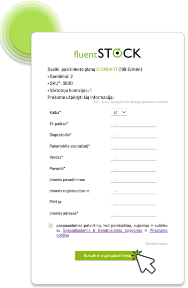 FluentSTOCK STANDART plano prenumeratos forma. Tiekimo grandinės valdymas