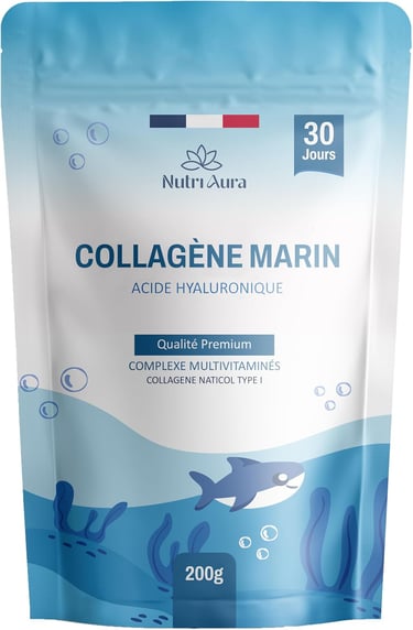 Sachet de collagène marin NutriAura riche en acide hyaluronique
