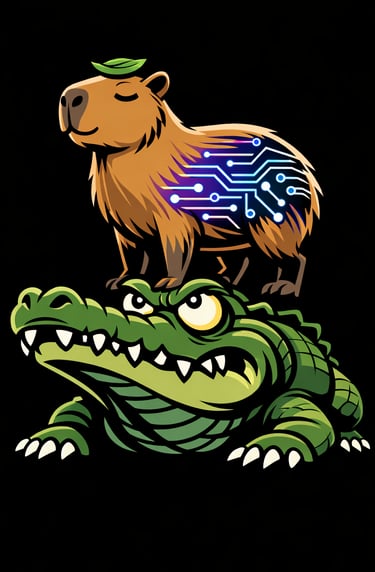 Stu, The Capybara standing Up Against The Crocodile.