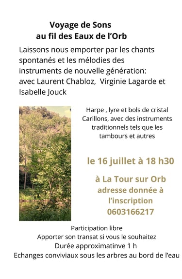 Annonce de voyage sonore en nature au bord de l'Orb 