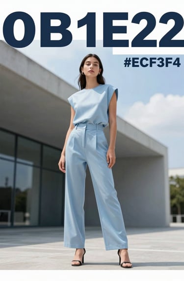 Imagen final de una campa3a publicitaria de moda de alto nivel. Una modelo posando en un entorno arquitect3nico moderno con ropa de dise3o. Calidad de imagen n3tida, estilo escandinavo limpio y elegante. Colores dominantes #0B1E22 y #ECF3F4.