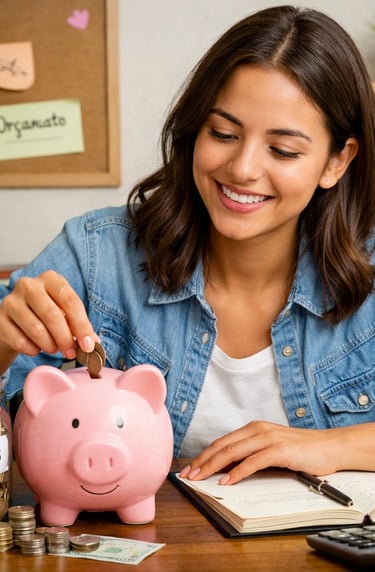 Essa imagem representa uma pessoa aprendendo a economizar o seu dinheiro