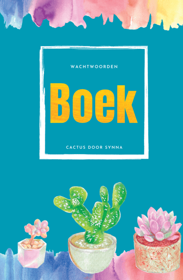 voorkant van wachtwoordenboekje cactus met veel cactussen als een omlijsting