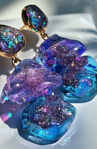Purple Blue Sparkled Glass. Chunky Earrings