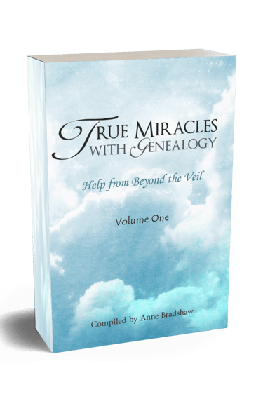 True Miracles with Genealogy Volume One cover with blue sky and white clouds.