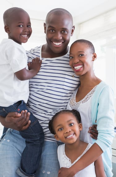 a black family with a school-aged son and daughter