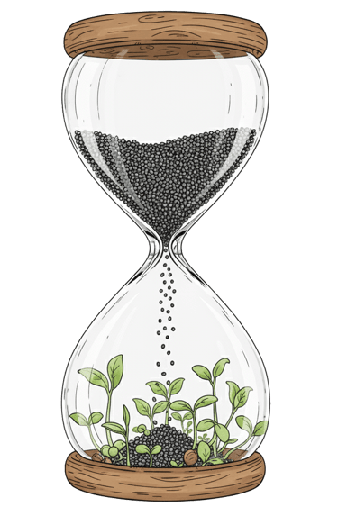 A glass hourglass, © 2025