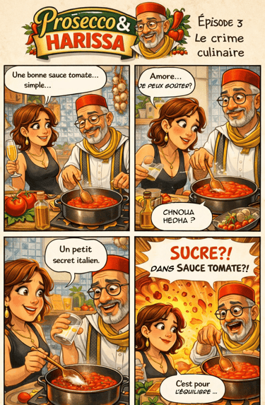 choc culinaire chez Kasbah de Ridha, quand l'italie met du sucre dans la sauce tomate !