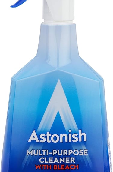 Astonish multi-purpose cleaner with bleach spray bottle for hygienic tough stain removal.