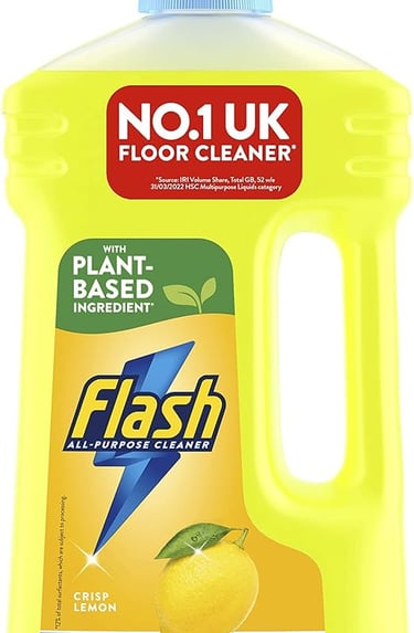 a bottle of flash cleaner with a yellow liquid