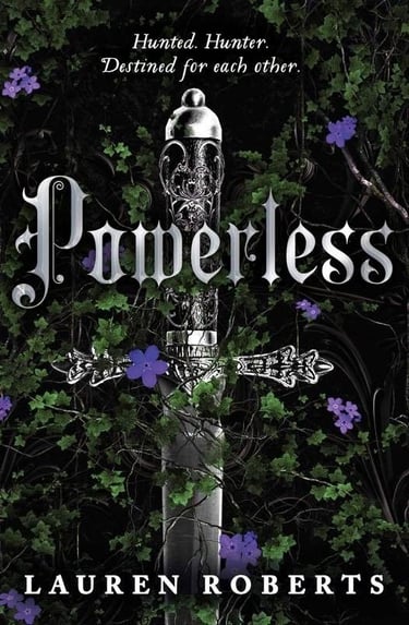 Book cover of Powerless by Lauren Roberts, featuring bold serif typography over a dark, moody back