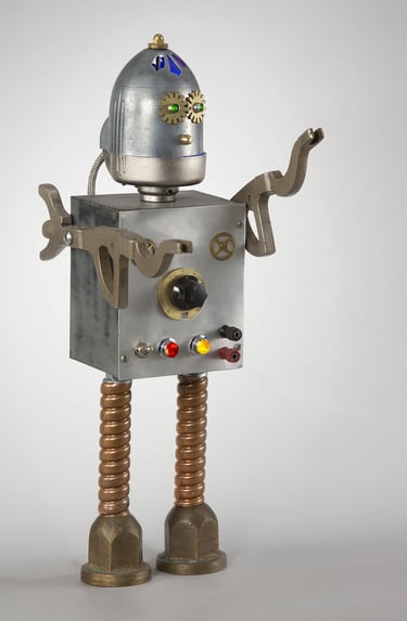 Assemblage robot named Quark by Santa Barbara artist Tal Avitzur.