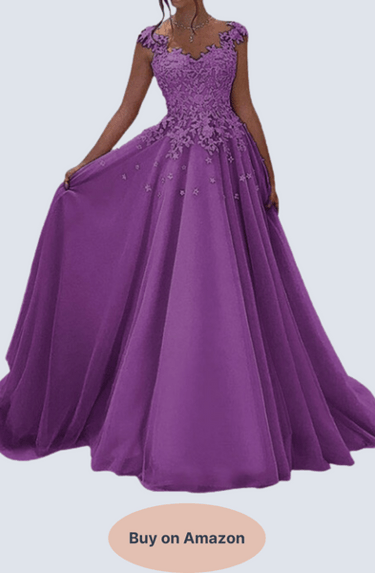 JAEDEN Prom Dress 2024 Lace Long - V Neck - Purple