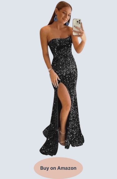 Yadressy Women's Prom Dress 2024 Sparkly Sequin Black