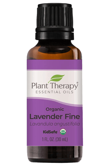 Plant Therapy Organic Lavender Fine essential oil with KidSafe and USDA Organic certifications.