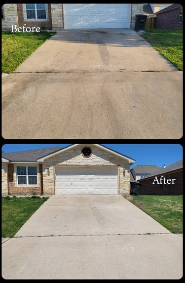 Dirty driveway before and after.
