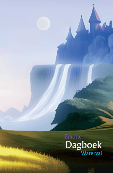 voorkant van emotiedagboek waterval met een kasteel op een heuvel en een waterval