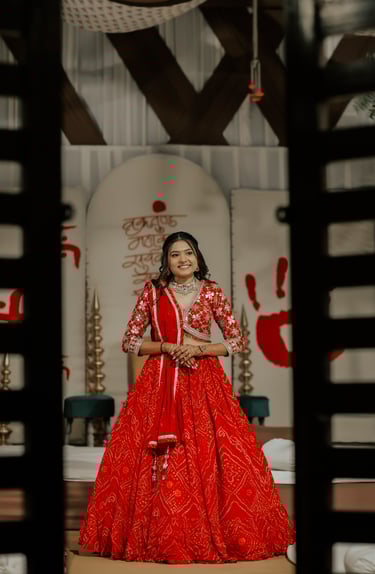bridal makeup Vadodara, stage bridal makeup, red bridal look India, Gujarati bridal makeup, wedding 