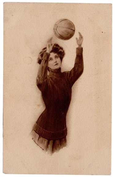 Circa 1910 J Knowles Hare Artist Postcard Woman tossing Basketball