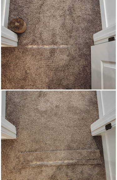 Carpet damage from a pet to this doorway was fixed to look new with experience in Provo, UT.