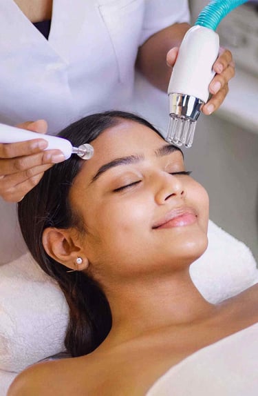 a woman getting hydra facial from a expert beai=utician