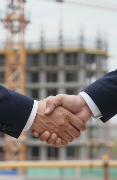 two people shaking hands over a wooden table