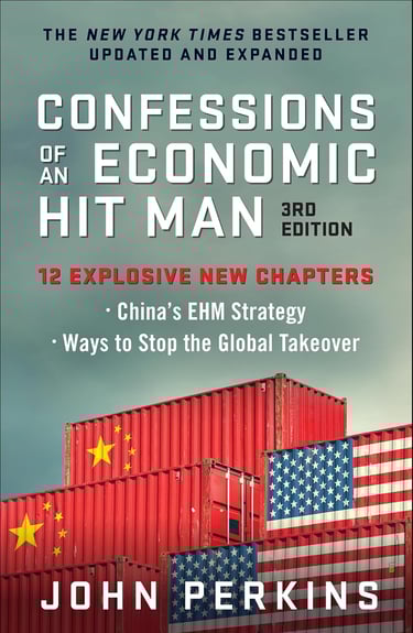 Confessions of an Economic Hit Man cover, exposé on global financial manipulation.