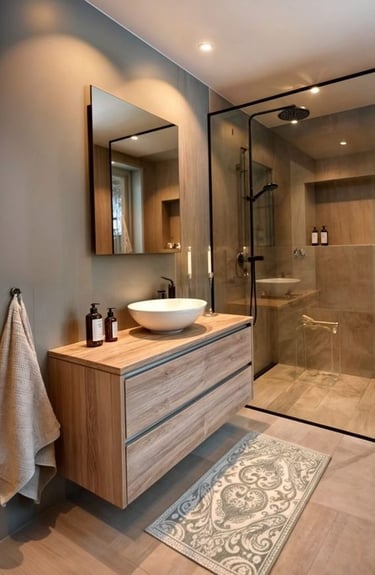 banyo tasarımı ile düzenlenmiş konforlu alan