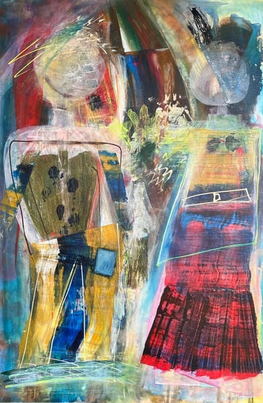 Date Night — abstract acrylic painting depicting two stylised figures in layered colour and expressive brushwork