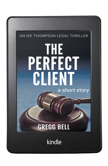 Cover of THE PERFECT CLIENT. A gavel on a gavel plate against a blue background.