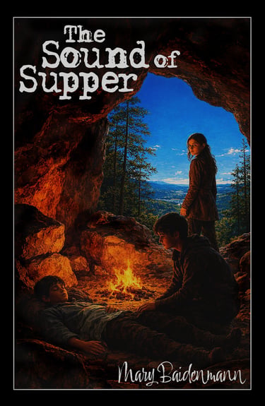 Three teenage children in a cave