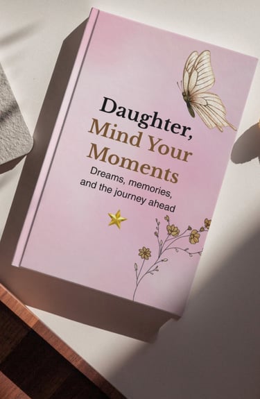 Pink hardcover journal for daughters with butterfly and floral art, titled Mind Your Moments.