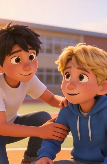 Boy comforting a friend at school
